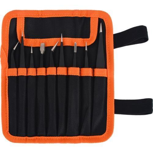 9Pcs Electronic Precision Tweezers Anti Static Repair Tool Kit Stainless Steel Precision Tweezers Set With Portable Storage Bag