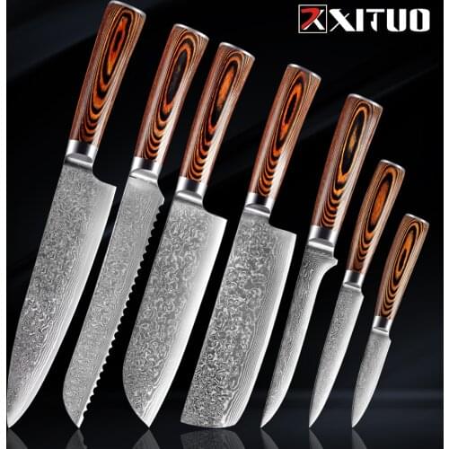 XITUO 4PCS Damascus Stainless Steel Kitchen Knife Set Japanese Chef Santoku Knives Kiritsuke knife Slicing Utility Cooking tools