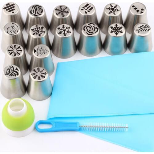19Pcs Christmas New Year Icing Piping Nozzles Russian Icing Piping Party Tips Stainless Steel Pastry Cake Decorating Tool