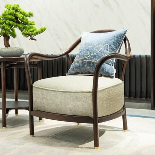 YL New Chinese Style Ugyen Wood Solid Wood Leather Lounge Chair Corner Table Combination Single-Seat Sofa Chair Furniture