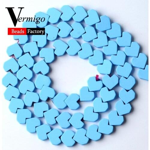 Wholesale Light Blue Nanotech Rubber Hematite Heart Shape Stone Beads For Jewelry Making 8mm Spacer Beads Diy Bracelets 15