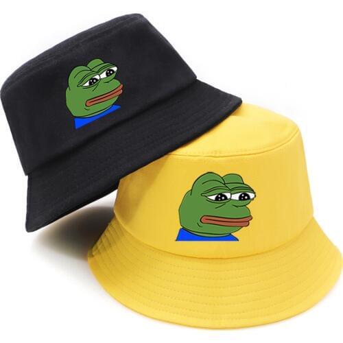 Funny Sad Frog Print Buckets Hat Summer Casual Panama Bucket Cap Fashion Woman Man Foldable Fishermans Hat Sunscreen Bucket Cap