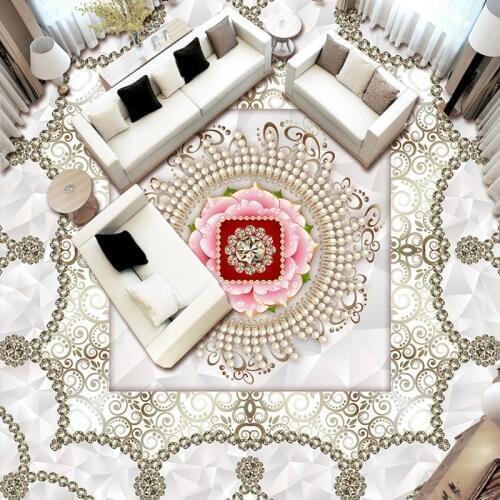 Custom 3D Photo Wallpaper Floor Murals Luxury Diamond Pearls 3D Abstract Pattern Floor Sticker PVC Mural Wallpaper Living Room