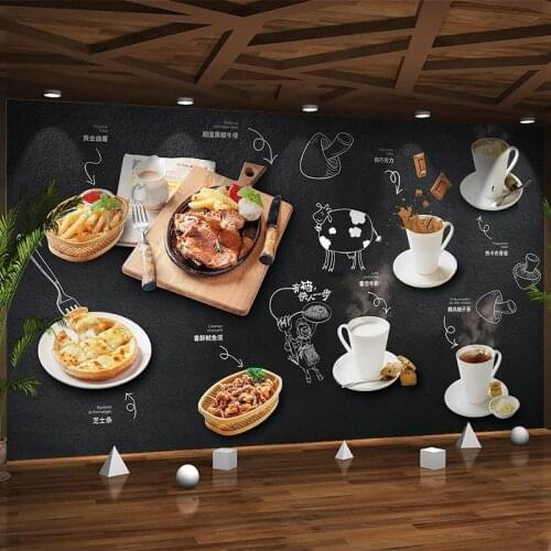 Custom Mural Wallpaper European Style 3D Pizza Dessert Shop Blackboard Color Graffiti Background Wall Decor Papel De Parede 3 D