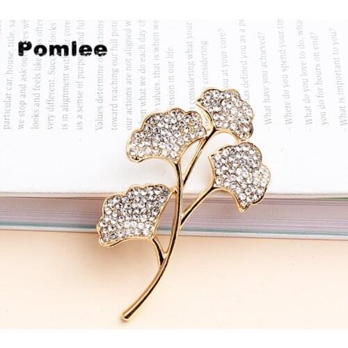Pomlee Spakling Gingko Leaves Brooches For Women Wild Tree Flower Pin Coat Jewelry Available Good Accessories Jewelry Gifts 2021
