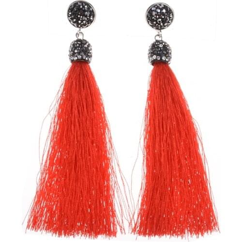 PPG&PGG Boho Brand Crystal Ball Statement Earrings Women Long Fan Fringe Silk Tassel Earrings 8 Colors Available