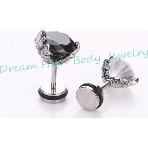 New Dragon Claw Clear Black Round Zircon Mens Earring Barbell Ear Stud Ring Nail For Women Girl Stainless Steel Ear Nail