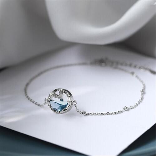 925 Sterling Silver Crystal Mermaid Charm Bracelet &Bangle For Women Girls Wedding Jewelry Party SL125
