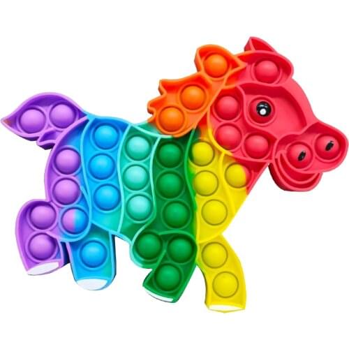 Silicone Cartoon Horse Shape Rainbow Push Bubble Sensory Toy Anti-stress Relaxing Puzzle Fidget Autism Toys for Adults Kids