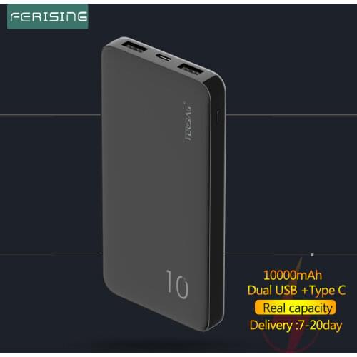 FERISING Power Bank 10000mAh Slim Portable Powerbank 10000 mAh USB A C LED External Battery Charger Poverbank For iPhone Xiaomi