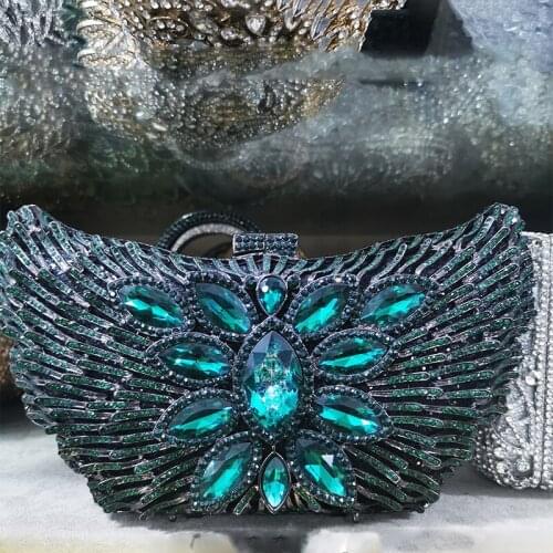 WHTUOHENG Green Clutch Big Rhinestone Diamond Phone Shoulder Handbags Fashion Luxury Women Party Wedding Purses Evening Clutches