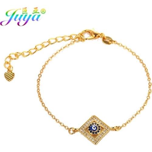 Juya Gold/Rose Gold Turkish Eye/Greek Evil Eye Charms Good Luck Bracelet For Women Men Micro Pave Zircon Jewelry Supplies