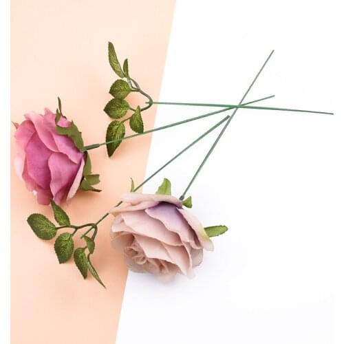 30PCS Iron wire roses Leaf Artificial Flower pole For Wedding home Decor DIY Wreath Gifts box Scrapbooking Craft Fake Flower