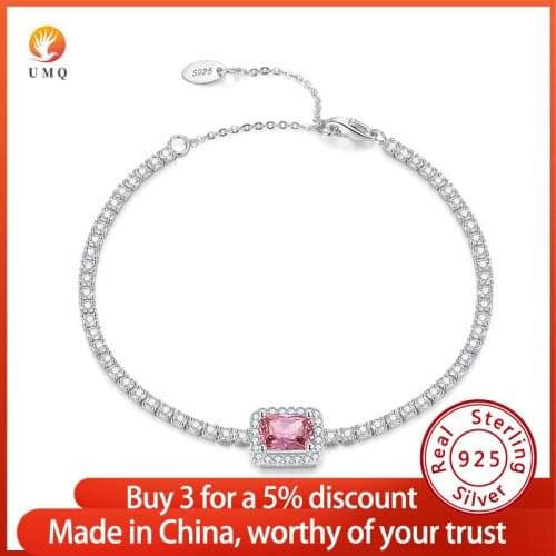 UMQ 925 Sterling Silver Jewelry Wrist Bracelets for Women Square Princess Cut Zirconia Tennis Bracelets Luxury Jewelry