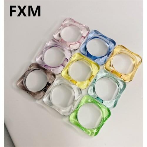 2021 Fashion Resin Geometric Square Rings For Women Korean Geometric Transparent Resin Acrylic Rings Trend Jewelry Gifts