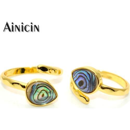 Natural Abalone Shell Snake Head Shape Open Size Ring Gold Plating Fashion Women Party Jewelry Birthday Gift