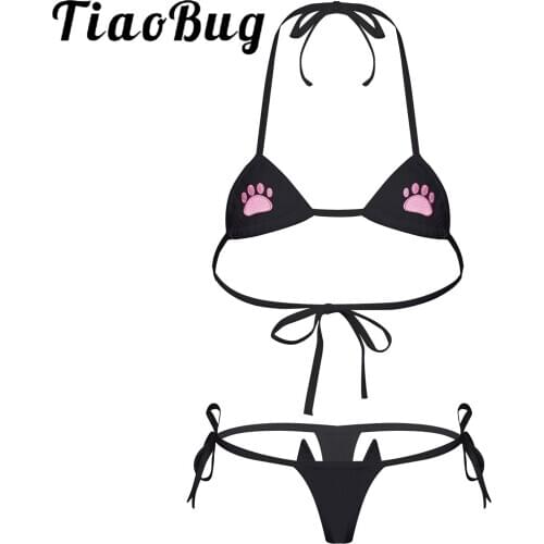 Womens Lingerie Sexy Hot Erotic Intimates Bra Sets G-string Panties Ladies Erotic Suit Halter Neck Paw Embroidered Swimwear