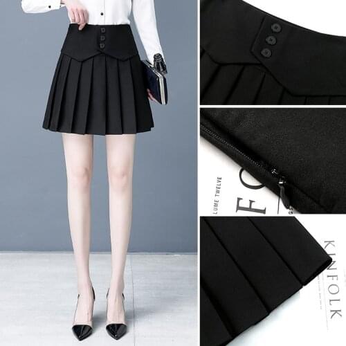 Mature pleated skirt womens 2021 new summer Korean version of the high-waisted a-word skirt slimmed-down black summer skirt