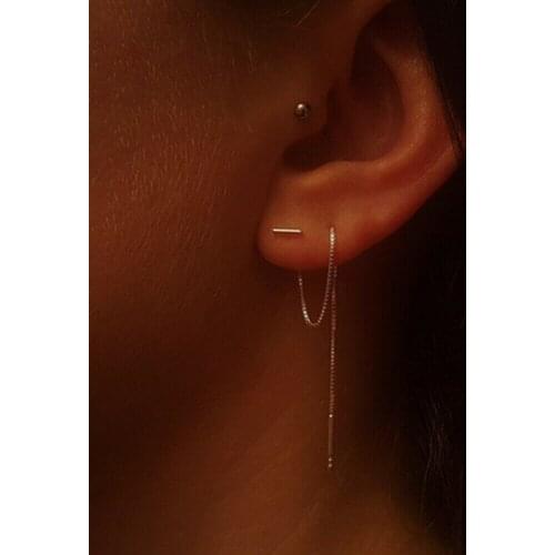 1Pair 2021 Fashion Minimalist Long Earring Silver Color Simple Tassel Chain Statement Earringsn Korea Punk Ear Line Jewelry Gift