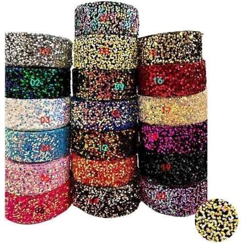 20 yards/lot) Stock multi-colors 3" 75mm listons velvet sequin hair bows ribbon