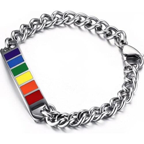 2021 LGBT Fashion Jewelry Stainless Steel Material Curved Brand Simple Rainbow Personalized Bracelet Suitable For Couples