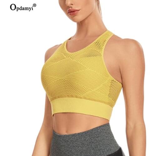 2021 Womens Cross back Sexy Sports Bra Seamless Yoga Crop Top Mesh Padded Breathable Workout Bras Gym Fitness High Impact Vest