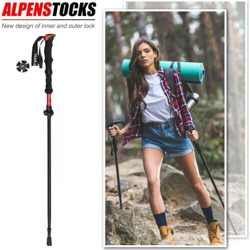 4-Section EVA Folding Walking Stick Telescopic Trekking Pole w/ Storage Bag Folding Trekking Alpenstock Hiking Cane Pole Hiking