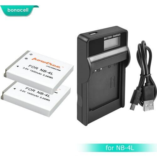 Bonacell 1400mAh NB-4L NB4L NB 4L Battery Bateria+LCD Charger for Canon IXUS 30 40 50 55 60 65 80 100 PowerShot SD1000 1100 L10