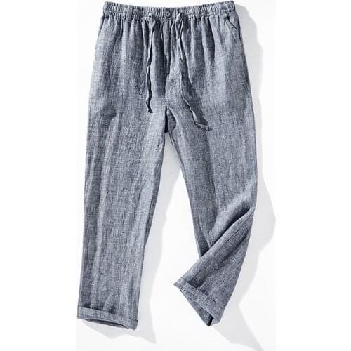 Mens Linen Cotton Drawstring Waist Zipper Pants Loose Casual Relaxed Comfortable Lightweight For Male Beach Pants 2021