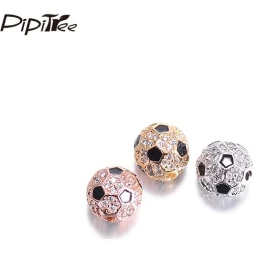 Pipitree Full CZ Zircon Spacer Beads 8mm 10mm Crystal Round Football Beads for Jewelry Making DIY Bracelet Charms Accessories