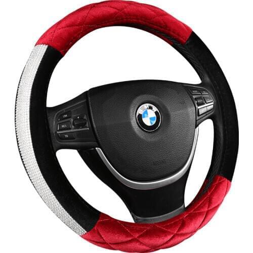 38CM 3D Steering Wheel Cover with Plush Bling Bling Rhinestones Universal 15 Inch Auto Steering Wheel 5 colors