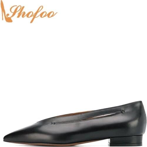 Black Cutout Ballet Flats Women Pointed Toe Slip On Large Size 11 16 For Ladies Fashion Basic Office Mature Female Shoes Shofoo