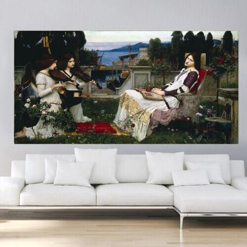Citon William Waterhouse《Saint Cecilia》Canvas Oil painting Artwork Poster Picture Modern Wall Decor Home Living room Decoration