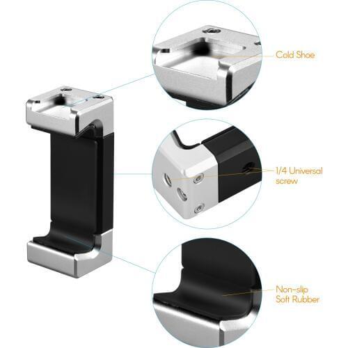Aluminum Alloy Phone Clip Holder Clamp Bracket with Cold Shoe Mount 1/4 Inch Screw Hole for iPhone Samsung Xiaomi Huawei Phones