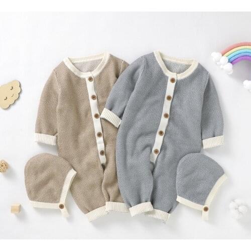 Baby Knit Solid Romper Jumpsuit Organic Cotton Sweater Knitwear Bodysuit Boys Girls Rompers