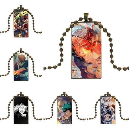 For Women Men Party Bronze Color Glass Cabochon With Rectangle Shaped Pendant Choker Necklace My Hero Academia 3