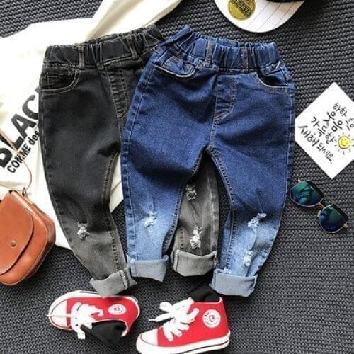 Boys Jeans Childrens Denim Pants 2019 Autumn Winter New Toddler Boys Velvet Thick Jeans Kids Trousers Boys Ripped Gradient Jean
