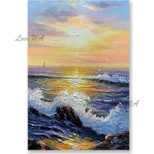 Home Interior Wall Decor Abstract Textured Art Seascape Oil Painting New Arrival Sunset Scenery Picture Wall Canvas Art Dropship