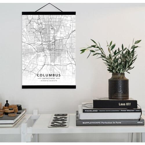 Columbus, United States City Map Wooden Framed Canvas Painting Home Decor Wall Art Print Pictures Poster Hanger