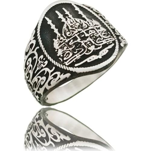 Original Hot Selling Rings Antique 925 Silver Arabic Tawhid Men Ring Vintage Jewelry Islamic Turkish Boho Muslim Wholesale Rings