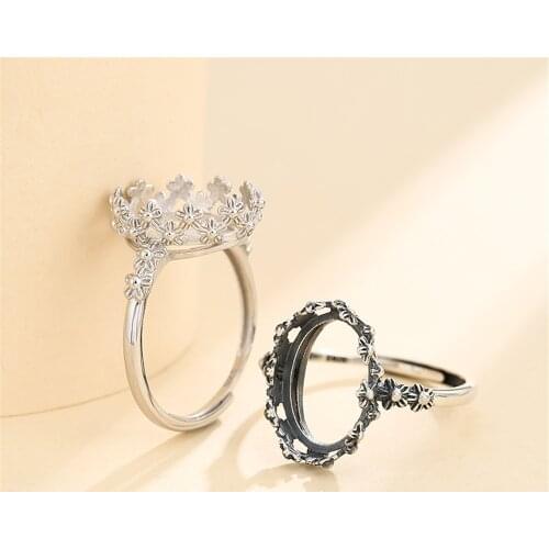 Ring Blank for 10X14mm Oval Cabochons Ring Blank 925 Sterling Silver Adjustable Ring Base SR0377