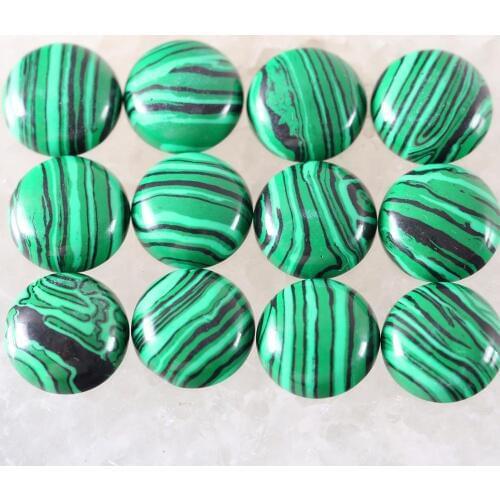 12MM 16MM Round Cabochon CAB Natural Stone Green Malachite No Drilled Hole Bead for Women Men DIY Jewelry Making Ring 10Pcs K915