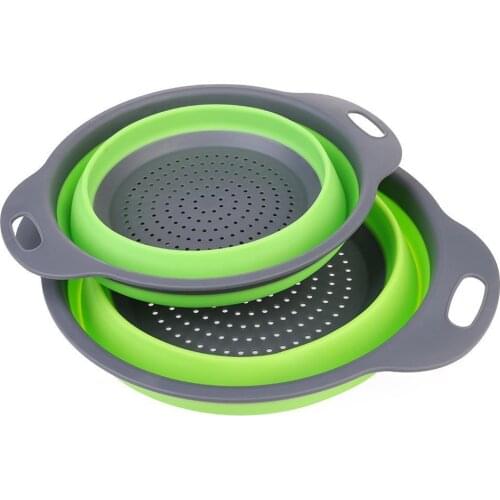 Kitchen Accessories Foldable Silicone Colander Fruit Vegetable Washing Basket Strainer Strainer Collapsible Drainer With Handle