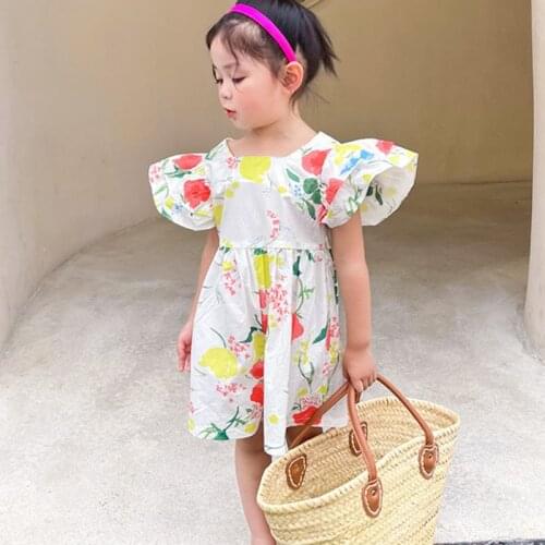 Summer Girls' Jumpsuit Flying Sleeve Colorful Fruit Graffiti Loose Jumpsuit Shorts Open Pants Baby Kids ChildrenS Clothing