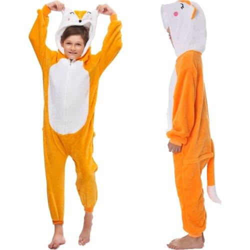 Fox Anime Unicorn Kigurumi Pajamas Winter Boys Girls Pajamas Sets One Piece Children Hooded Jumpsuits Pijamas Unisex Sleepwear