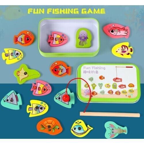 Magnetic Fishing Toys Parent-child Interaction Puzzle Early Childhood Education Game Wooden Building Blocks Childrens Toys