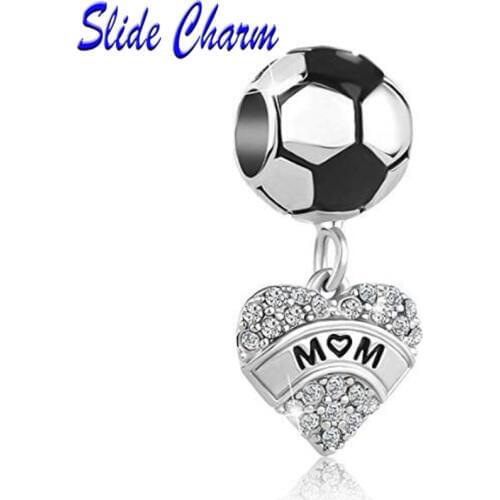 2019 Silver Plated Fashion love mom football sports charm beads Fit Pandora Women Diy Bracelets Bangles Jewelry