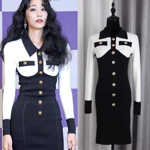 Fashion Black knitted New sweater with buttock bottoming for women s slim medium length dress and