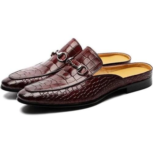 Mens Leather Shoes Slippers 2021 New Square Toe Sports Rear Row Style Fashion Casual All-match Small Shoes Slippers Single Shoe