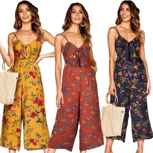 Soft Women Super Comfy Floral Jumpsuit Fashion Sling Print Loose Piece Trousers Bodysuit Women Sexy Slim Rompers Womens Jumpsuit